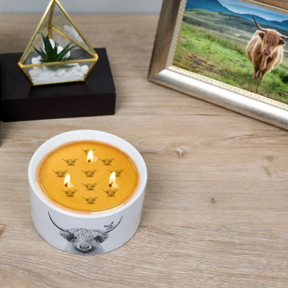 Pavilion Gift Co. Highland Cow Wax Reveal 3-Wick 10 oz Soy Candle